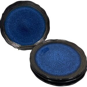 Cuisinart‎ Jenna Blue Set of 4 Stoneware Scalloped Edge Salad Plates Rustic 8.5"